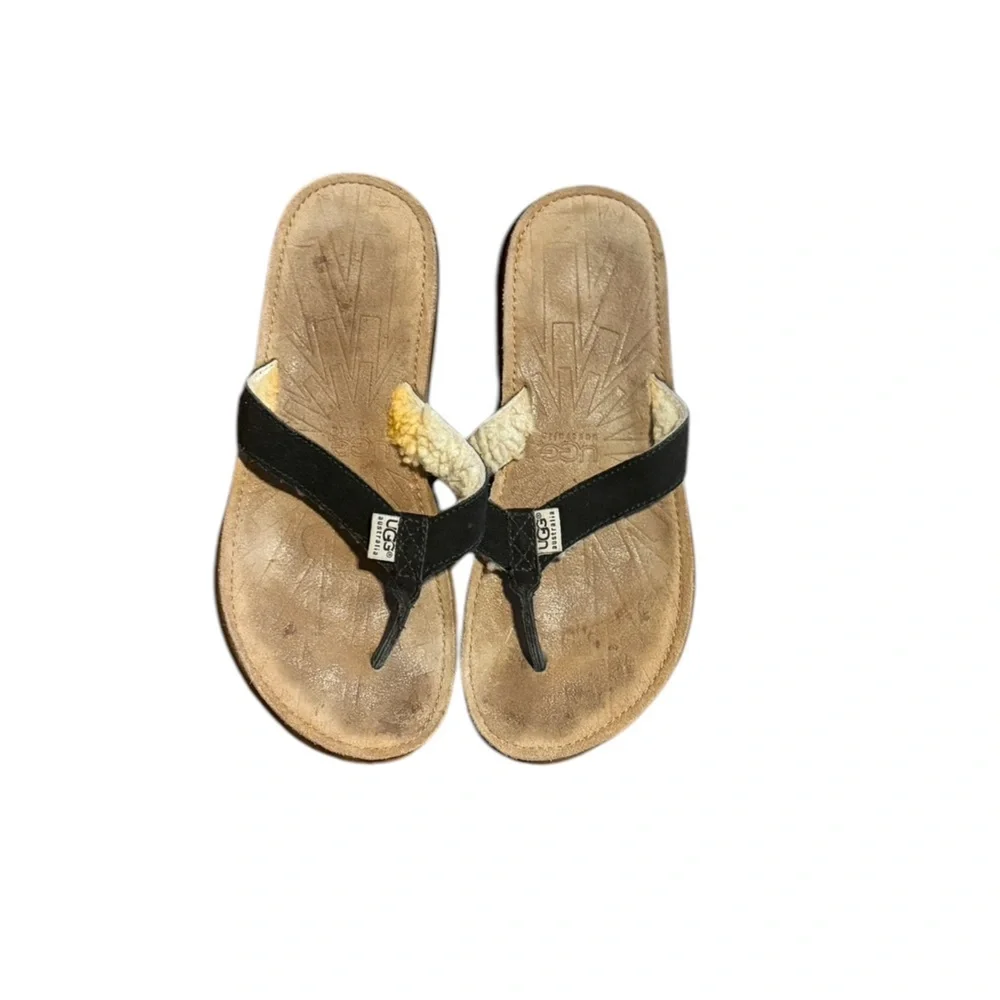 Ugg Flip flops sandals Men’s black suede with fur size 11